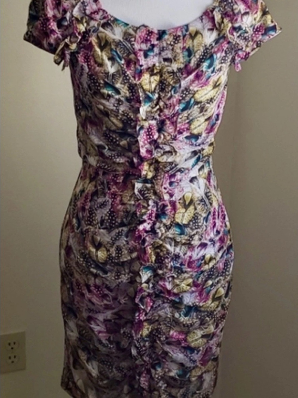 leifsdottir Floral Ruched Midi Dress in Purple, Teal, Yellow